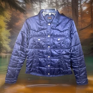 2000 Tommy Jeans Satin Blue Y2K Bomber Jacket Size Medium - Picture 1 of 6