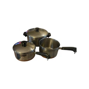 Juego de 5 piezas con fondo de cobre Revere Ware 1801 2 cuartos de galón, 3 cuartos y 4,5 cuartos de galón con 2 tapas - Imagen 1 de 9