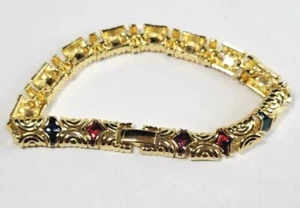 Bracciale Vintage Multilink Tono Oro e Smalto Multicolore 8,5 Pollici - Foto 1 di 6