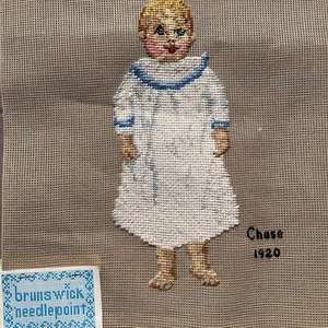 Vintage Needlepoint Canvas Antique Baby Child Doll Madeira Pre Worked 13.5x16 - Picture 1 of 3