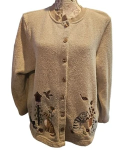 Cárdigan Suéter BonWorth Talla L/P Mujer Gato Pájaros Cosido Grandmacore De Colección Beige - Imagen 1 de 15