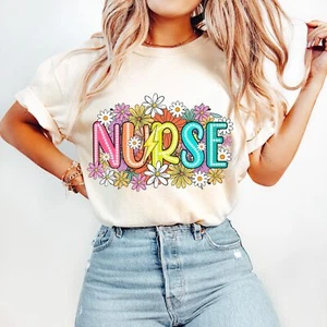 Nurse Floral T-Shirt,Nurse stuff,Nurse quotes,Nurse doodles, Wild Flowers Nurse - Picture 1 of 9