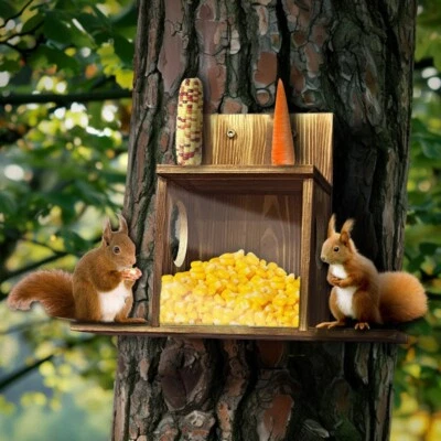 Large Tree Mount See Through Squirrel Feeder Wooden House Chipmunk Feeder Box - Image 1 of 4