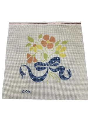 Printed Needlepoint Canvas Posey Bouquet Pattern 5.5x5.5 Can-Am Designs #206 - Image 1 of 3