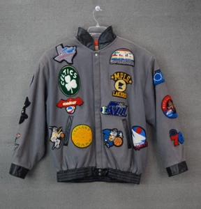 Vintage 90’s Jeff Hamilton HWC NBA Patch Wool & Leather  Jacket Size 3XL - Picture 1 of 10