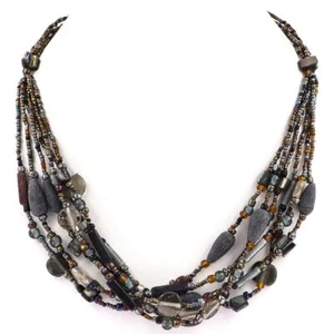Handmade 6 Strand Peacock Pewter Gray Bronze Glass Seed Beads Necklace, 22" - Bild 1 von 3