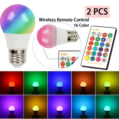 2 PCS 16 Color Changing Light Bulbs with Remote Dimmable LED Light Bulb E27 Base - Image 1 of 4