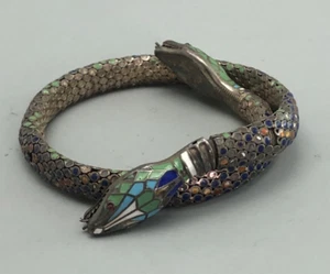 Vintage 925 Silber & emailliertes Schlangenarmband AF FLZX - Bild 1 von 7