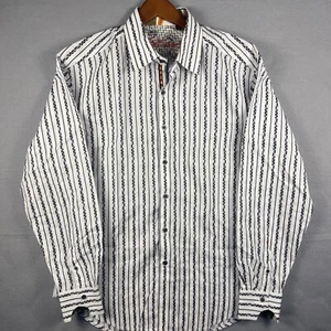 Robert Graham Shirt XL/TG Black And White Stripes Geometric Pattern Flip Cuff - Picture 1 of 11