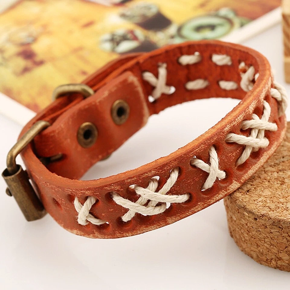 Armband Herren orange Vintage Surferarmband Kunstleder Bikerarmband Handmade - Bild 1 von 1