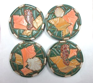 Seashell Mosaic Coasters, Mosaic Art Handmade Ceramic Tile Trivets set of 4 - Picture 1 of 6