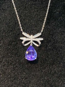 3.22ct Blue Tanzanite & 0.25ct Round GIA Certified Lab Grown Diamond Necklace - Picture 1 of 6