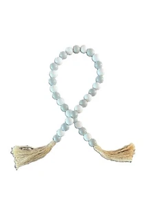 Wood Bead Garland with Tassels, Gray and White, Rustic Country Bead Decor - Picture 1 of 3