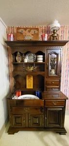 Antiqued Tavern Pine China Cabinet Hutch Drop Down Dry Sink - Picture 1 of 17