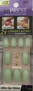 imPRESS 24 press on IMPERMEABLE uñas postizas en verde claro y arte de uñas 58272 - Imagen 1 de 1