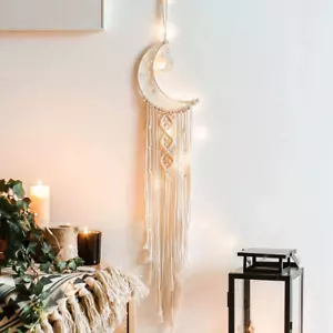Macrame Woven Wall Hanging Moon Dream Catcher Boho Chic Bohemian Wall Art Decor - Picture 1 of 7