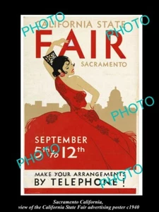 OLD POSTCARD SIZE PHOTO OF SACRAMENTO CALIFORNIA THE STATE FAIR POSTER c1940 4 - Picture 1 of 1
