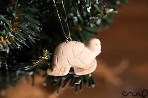 Handmade Little Wooden Turtle Hanging Ornament With Gold String Tree Decor - Picture 1 of 8