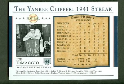 Joe DiMaggio 2003 Upper Deck Play Ball Yankee Clipper 1941 Streak   S-44 - Image 1 of 2
