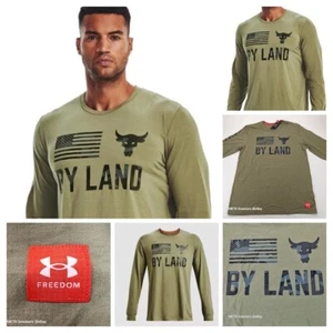 Project Rock (L) Men Long Sleeve T Shirt -Green Black -Under Armour Vet Day -New - Picture 1 of 14