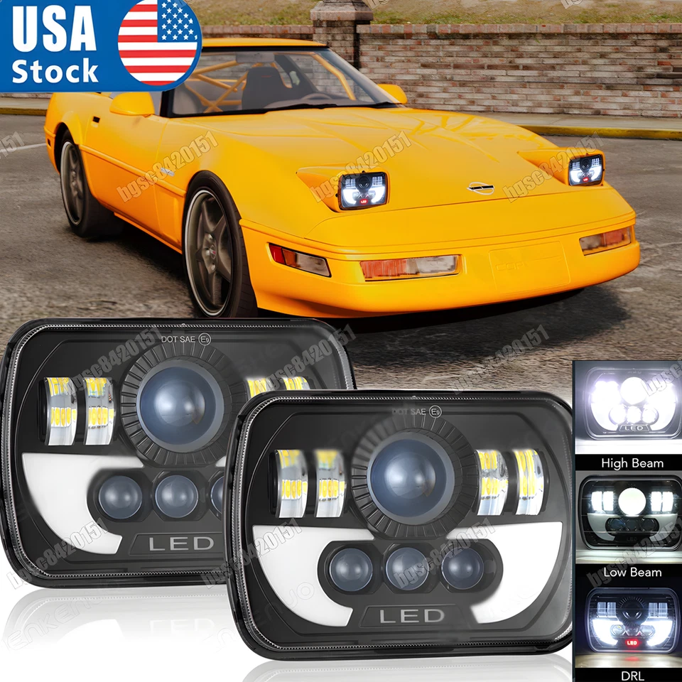 Par de faros LED de haz alto/bajo DOT 7x6 5x7 para Chevrolet Corvette 1984-1996 Foto 1 de 4