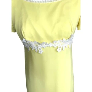 1960-70s Vintage Formal Dress Yellow Linen & Sheer Overlay Maxi Teens Womens XXS - Picture 1 of 11