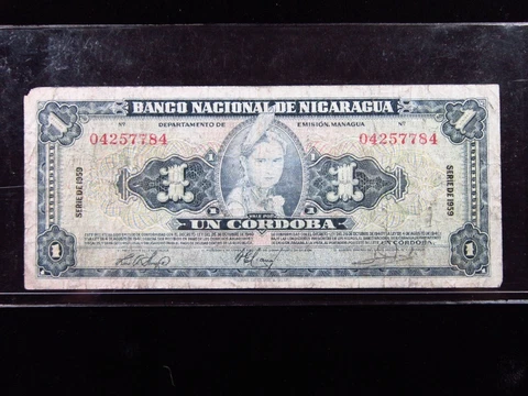 NICARAGUA 1 CORDOBA 1959 P99 INDIAN GIRL BANCO NACIONAL 7784# BANKNOTE MONEY Cover