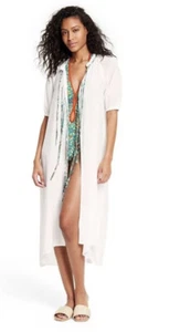 Women's Tie-Front Puff Sleeve Cover Up Dress - RHODE White XXL Pool Beach - Picture 1 of 5