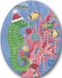 Needlepoint Handpainted Christmas CBK Seahorse Decorating Tree 4x5 - Picture 1 of 4
