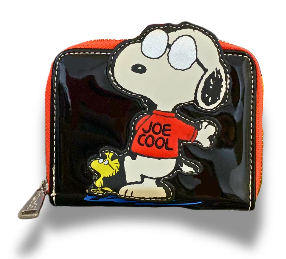 Loungefly Peanuts Snoopy Joe Cool Zip Wallet Black Patent Faux Leather Purse New - Image 1 of 4