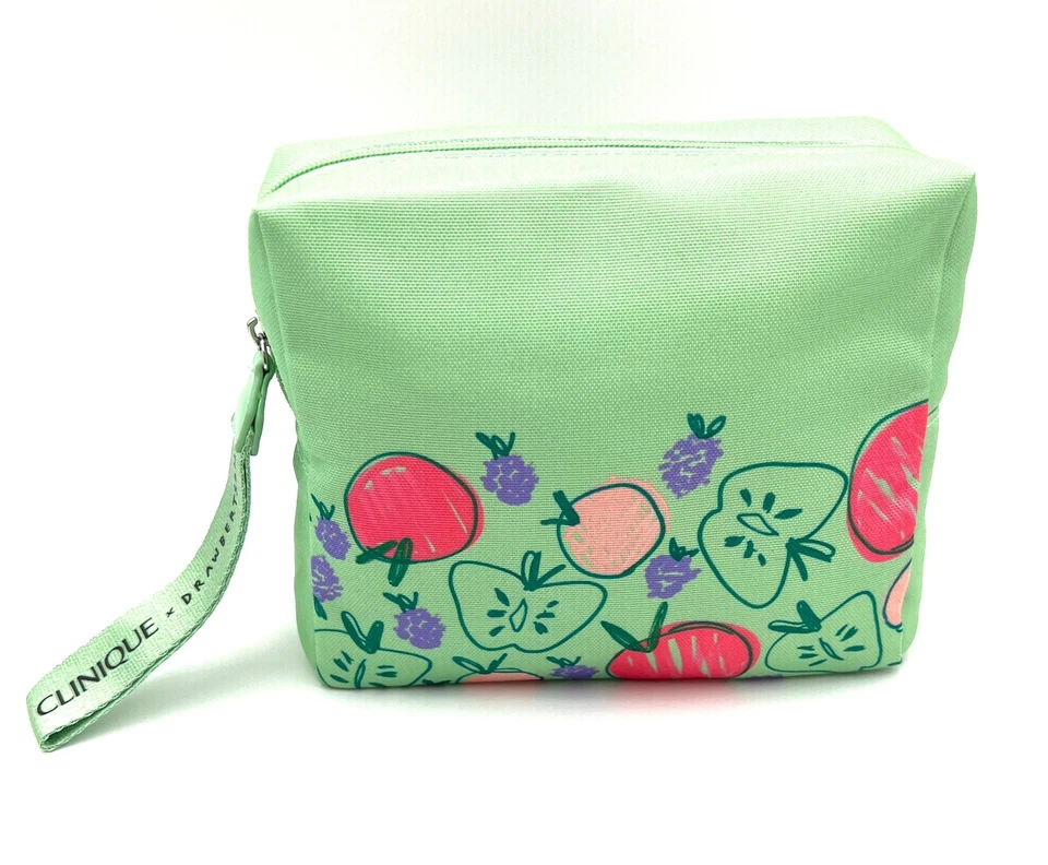 3 Bolsas: Bolsa de Viaje Clinique Estampado de Frutas Maquillaje Artículos de Aseo Cremallera Verde con Asa Foto 1 de 3