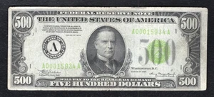 FR. 2201-Algs 1934 $500 LIGHT GREEN SEAL FRN FEDERAL RESERVE NOTE BOSTON, MA VF - Picture 1 of 2