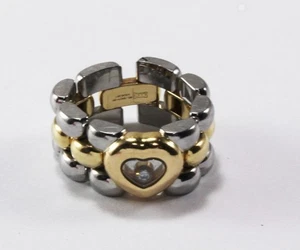 CHOPARD 18K YELLOW GOLD & STAINLESS STEEL DIAMOND PANTHER FLEX BAN RING Sz US-6 - Picture 1 of 11