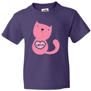 Inktastic Love Cat 2 Youth T-Shirt Pink Kitty Heart Valentine Tee Kids Children - Picture 1 of 7