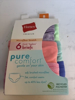 Paquete de 6 calzoncillos Hanes Premium para niñas de microfibra pura comodidad sin etiquetas talla 8 NUEVO Foto 1 de 4