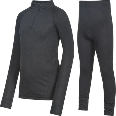 Trespass Kids United 360 Cálido Invierno Térmico Parte Superior Inferior Conjunto de Capa Base - Negro Foto 1 de 3