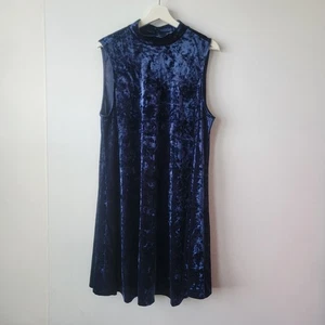 ModCloth Women's Blue Crushed Velvet Mini Dress Size 2X Sleeveless Swing - Picture 1 of 7