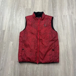 Jordan Full Zip Reversible Puffer Vest Men's Large Gray Red Elephant Print Hoops - Picture 1 of 12