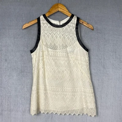Nanette Lepore 背心女式 0 象牙色 蕾丝皮革装饰 浪漫 维多利亚 美国制造 — 第 1/4 张图片