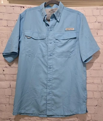 Realtree Fishing Mens Shirt S Button Up Vented Short Sleeve Pockets Blue - Image 1 of 3