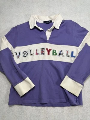Lands’ End Girls 7-8 Purple Volleyball Rugby Shirt Long Sleeve 100% Cotton  - Image 1 of 4