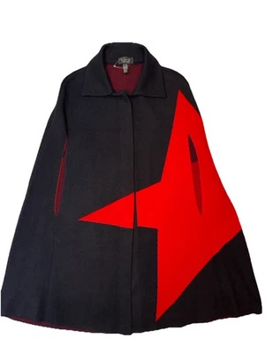 CARA Нью-Йорк черный и красный звезда плащ пончо пальто новый без ЯРЛЫКОВ - Изображение 1 из 4