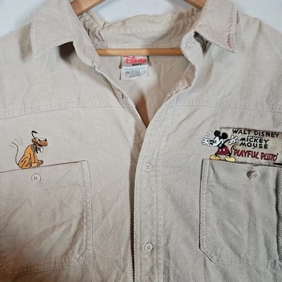 Винтажная вельветовая вышивка Walt Disney Store Mickey Playful Pluto на пуговицах 2XL - Изображение 1 из 4