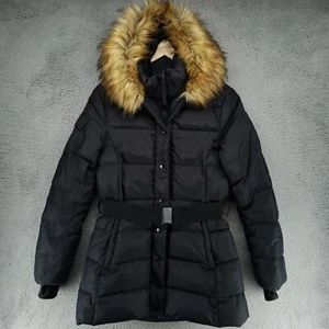 Aqua Kunstfell Kapuze DAUNEN Puffer Mantel gesteppt lange Linie schwarz Damen S - Bild 1 von 22