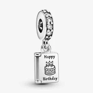 New Genuine Authentic Pandora Silver Happy Birthday Card Dangle Charm 791723CZ - Picture 1 of 7