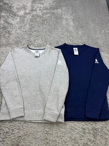 Adidas Sweatshirt Boy Large Youth Gray Navy Blue Fleece Crewneck Pullover Lot 2 - Picture 1 of 13
