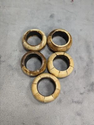 Juego de 5 servilleteros redondos de hueso bovino boho vintage Foto 1 de 3