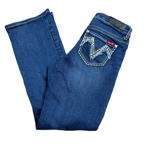 Pantalones de mezclilla Seven7 para mujer 4 desgastados elásticos puntada gruesa 30X29 azul tiro bajo - Imagen 1 de 13