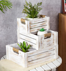 Set of 3 Rustic Wood Nesting Crates, Farmhouse Wooden Storage Container Boxes wi