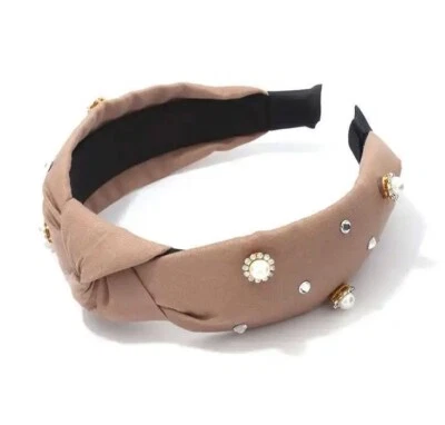 Beige Pearls And Studs Knot Headband - Image 1 of 2